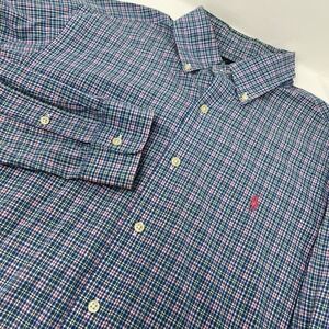 Polo Ralph Lauren Shirt Mens Meduim Pink Blue Green Plaid Button Down Pink Pony